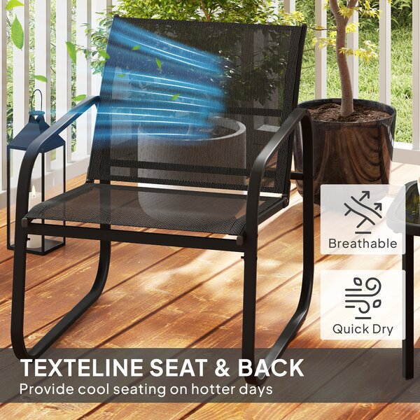 Outsunny 3pcs Garden Table and Chairs Set, Outdoor Furniture Set with Steel Frames & Texteline for Porches, Balcony, Black Aosom UK