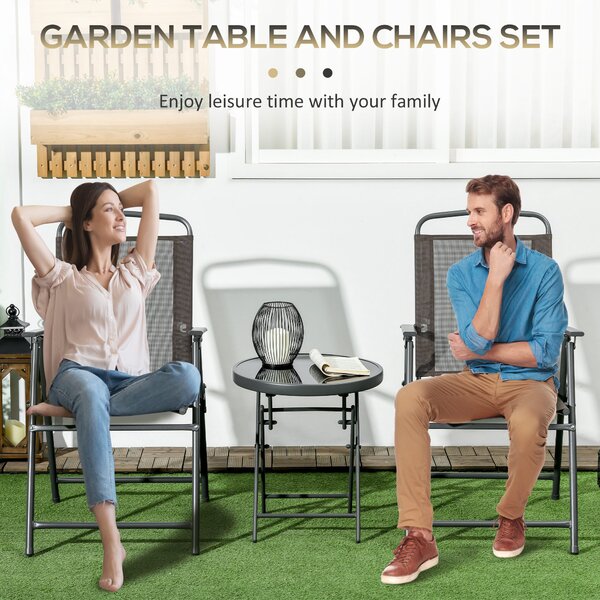 Outsunny Bistro Garden Set: 3-Piece Patio Furniture with Foldable Armchairs & Glass Coffee Table, Brown Aosom UK