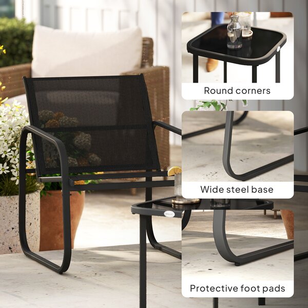 Outsunny 3pcs Garden Table and Chairs Set, Outdoor Furniture Set with Steel Frames & Texteline for Porches, Balcony, Black Aosom UK