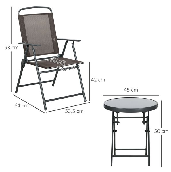 Outsunny Bistro Garden Set: 3-Piece Patio Furniture with Foldable Armchairs & Glass Coffee Table, Brown Aosom UK