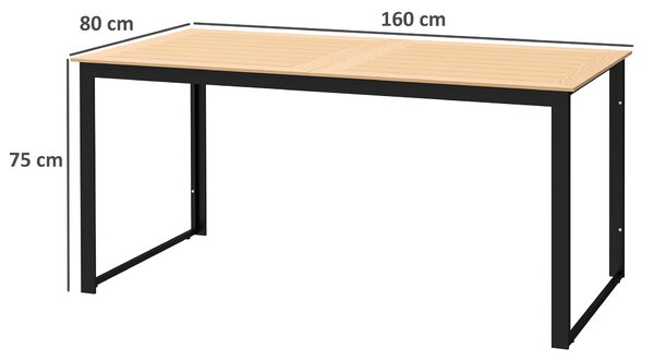 Outsunny Garden Table for 6 People, 160 x 80 x 75 cm Rectangle Outdoor Dining Table with Slatted Table Top, Metal Frame, for Balcony, Deck, Teak