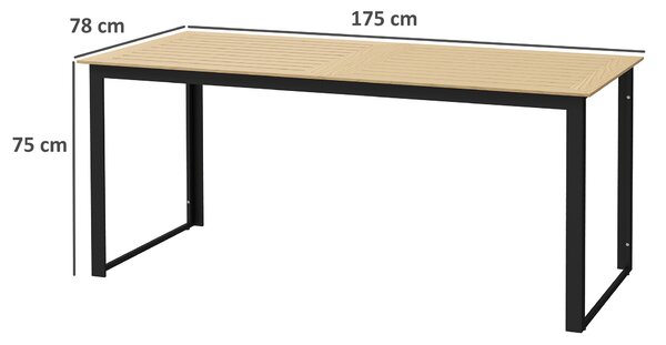 Outsunny Garden Dining Table, 175 x 78 x 75 cm Rectangle Outdoor Table for 6 People with Slatted Table Top, Metal Frame, for Balcony, Deck, Teak