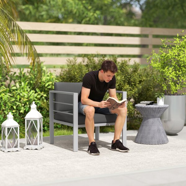 Outsunny Garden Sofa Set of 2, All-Weather Garden Sofa Set with Removable Cushions, Metal Frame Outdoor Furniture for Balcony, Charcoal Grey