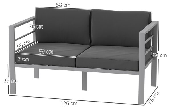 Outsunny Two-Seater Aluminium Garden Sofa - Grey