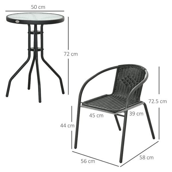 Outsunny 3 Pieces Rattan Bistro Set - Black