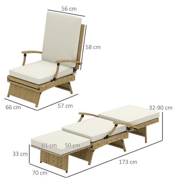 Outsunny 80° Reclining Rattan Lounger - White/Beige