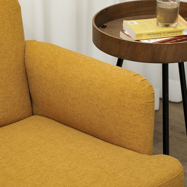 HOMCOM Velvet Feel Fabric 2 Seater Sofa, Small Sofa Loveseat with 21cm Thick Padding and Wood Legs, Yellow Aosom UK