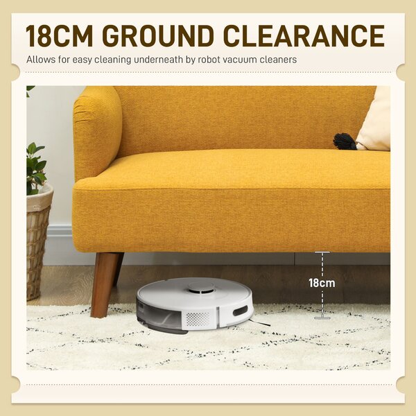 HOMCOM Velvet Feel Fabric 2 Seater Sofa, Small Sofa Loveseat with 21cm Thick Padding and Wood Legs, Yellow Aosom UK