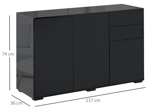 HOMCOM Modern Sideboard, High Gloss 120cm Storage Unit w/ 2 Drawers & Push-Open Doors for Living Room, Black Aosom UK