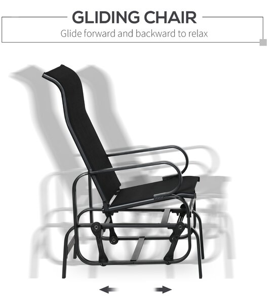 Outsunny 3 PCs Outdoor Gliding Rocking Chair With Tea Table Patio Garden Comfortable Swing Chair Black