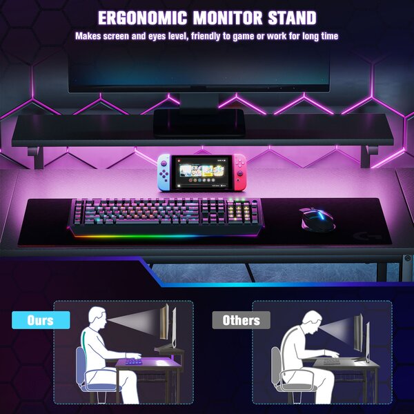 HOMCOM Reversible L Shape Gaming Desk with LED Light, Power Outlets, Multi-Storage, Black Aosom UK