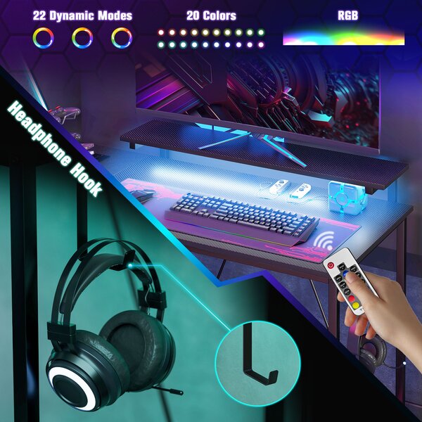 HOMCOM Reversible L Shape Gaming Desk with LED Light, Power Outlets, Multi-Storage, Black Aosom UK
