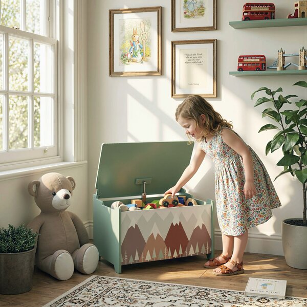 ZONEKIZ Children's Toy Chest with Safety Hinge, Cute Animal Design Toy Box for Nursery, Green Aosom UK