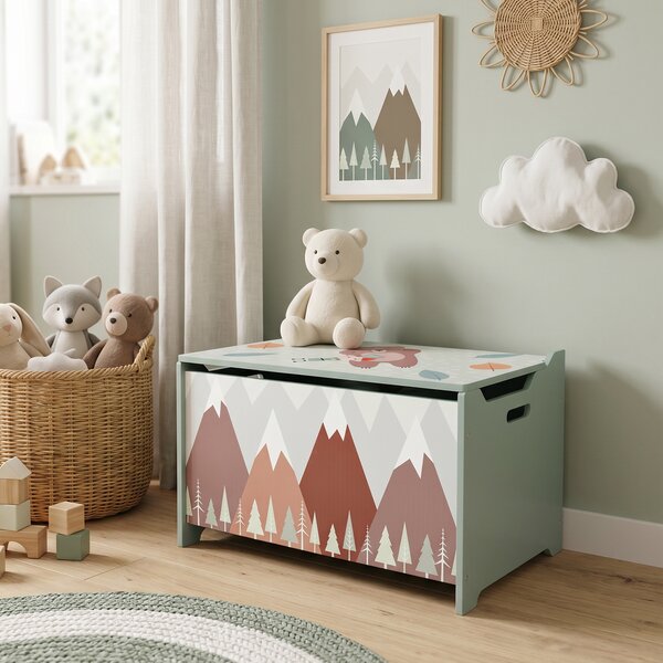 ZONEKIZ Children's Toy Chest with Safety Hinge, Cute Animal Design Toy Box for Nursery, Green Aosom UK