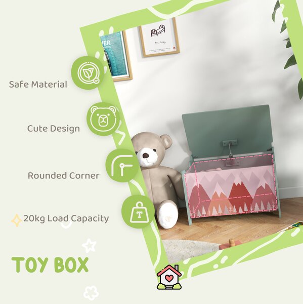 ZONEKIZ Children's Toy Chest with Safety Hinge, Cute Animal Design Toy Box for Nursery, Green Aosom UK