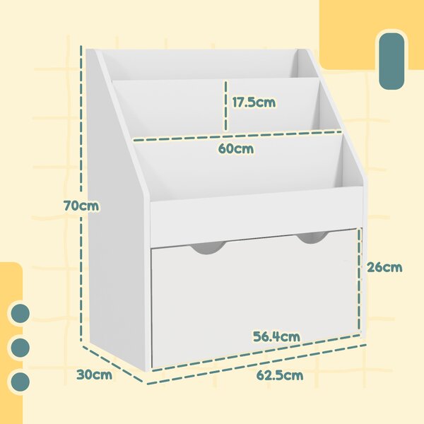 AIYAPLAY Bookcase for Kids with Shelves, Drawer, Bookcase for Bedroom, Playroom, White Aosom UK