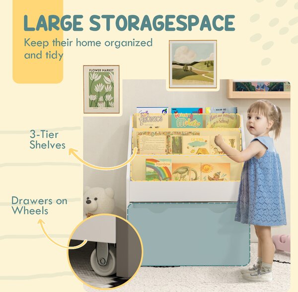 AIYAPLAY Bookcase for Kids with Shelves, Drawer, Bookcase for Bedroom, Playroom, White Aosom UK