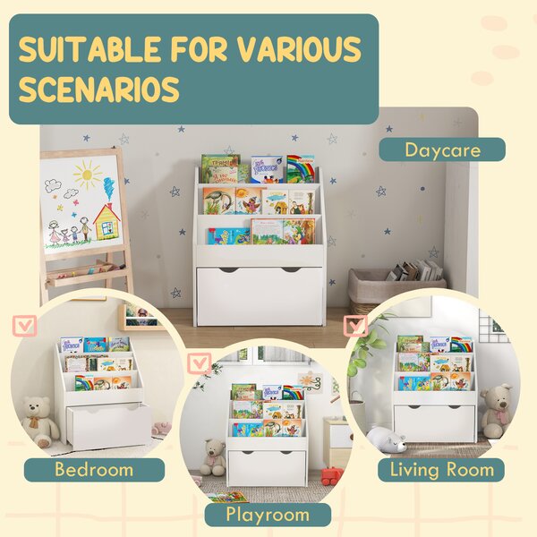 AIYAPLAY Bookcase for Kids with Shelves, Drawer, Bookcase for Bedroom, Playroom, White Aosom UK