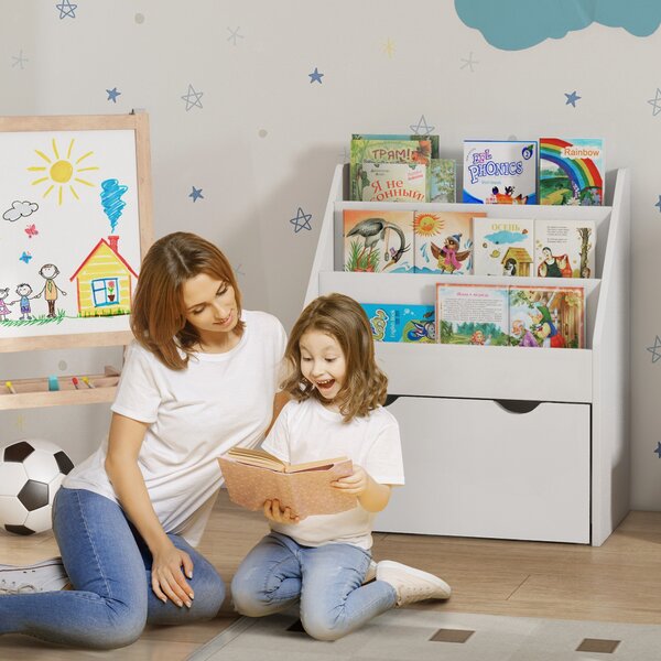 AIYAPLAY Bookcase for Kids with Shelves, Drawer, Bookcase for Bedroom, Playroom, White Aosom UK