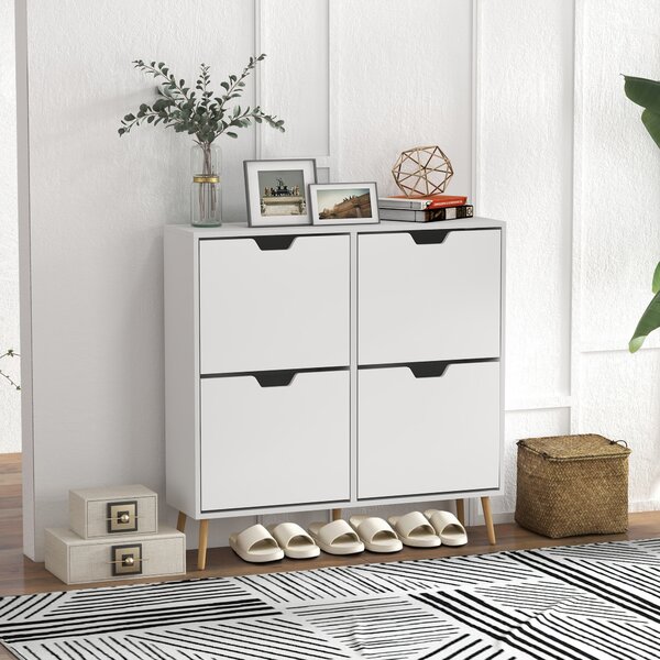HOMCOM Shoe Storage Cabinet: 4 Flip Drawers, Accommodates 16 Pairs, Space-Saving, White Aosom UK