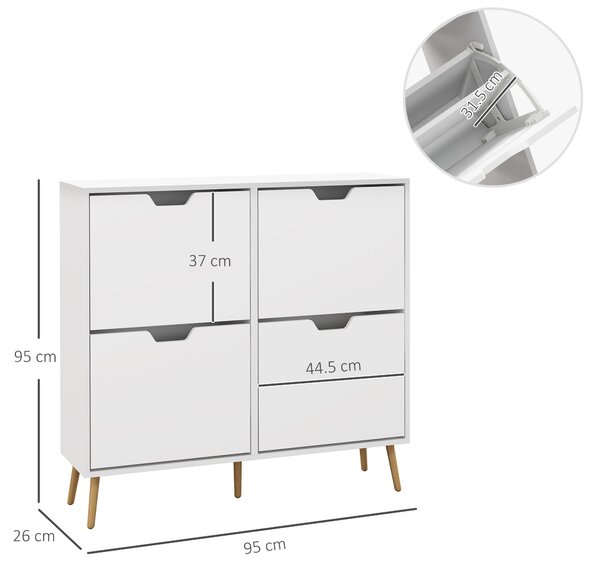 HOMCOM Shoe Storage Cabinet: 4 Flip Drawers, Accommodates 16 Pairs, Space-Saving, White Aosom UK