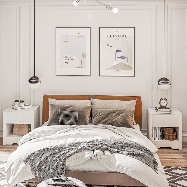 HOMCOM Set of 2 Modern White Bedside Tables with Drawer & Shelf, Bedroom & Living Room Aosom UK