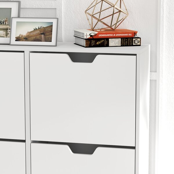 HOMCOM Shoe Storage Cabinet: 4 Flip Drawers, Accommodates 16 Pairs, Space-Saving, White Aosom UK