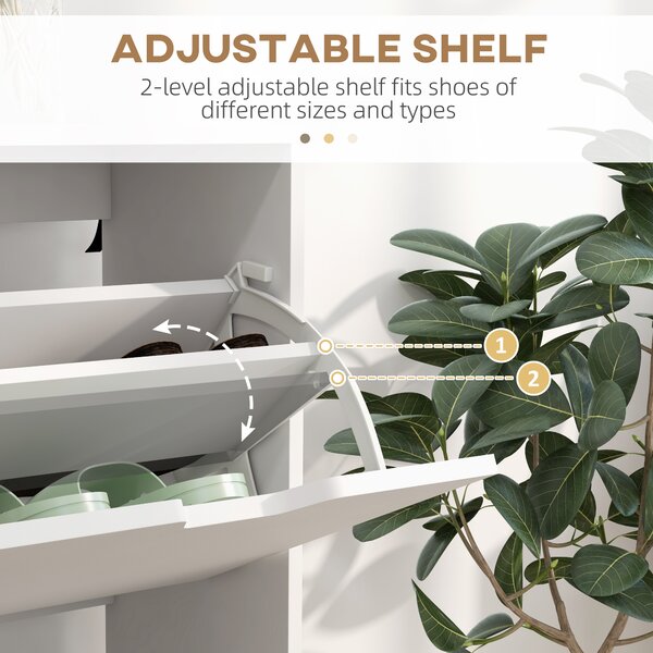 HOMCOM Shoe Storage Cabinet: 4 Flip Drawers, Accommodates 16 Pairs, Space-Saving, White Aosom UK