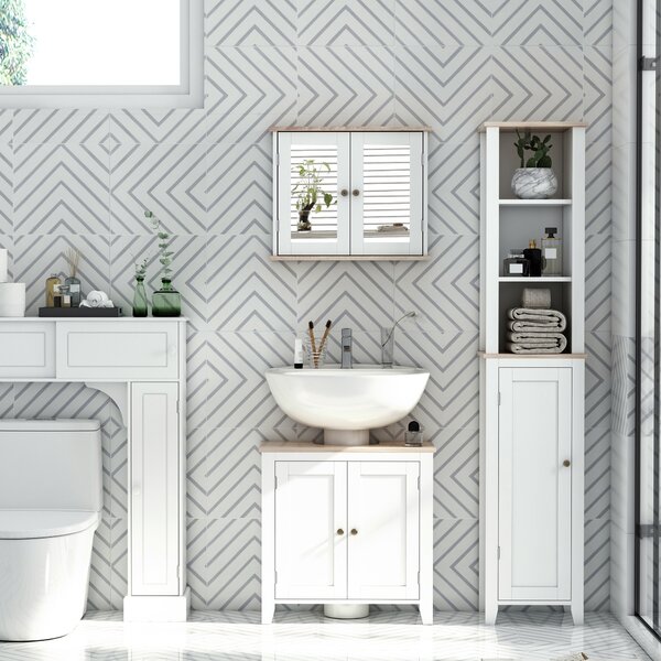 Kleankin Under-Sink Cabinet: Space-Saving Bathroom Organiser with Adjustable Shelf, Freestanding Unit, White Aosom UK