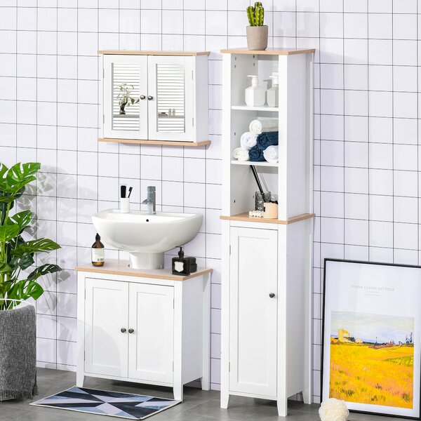 Kleankin Under-Sink Cabinet: Space-Saving Bathroom Organiser with Adjustable Shelf, Freestanding Unit, White Aosom UK