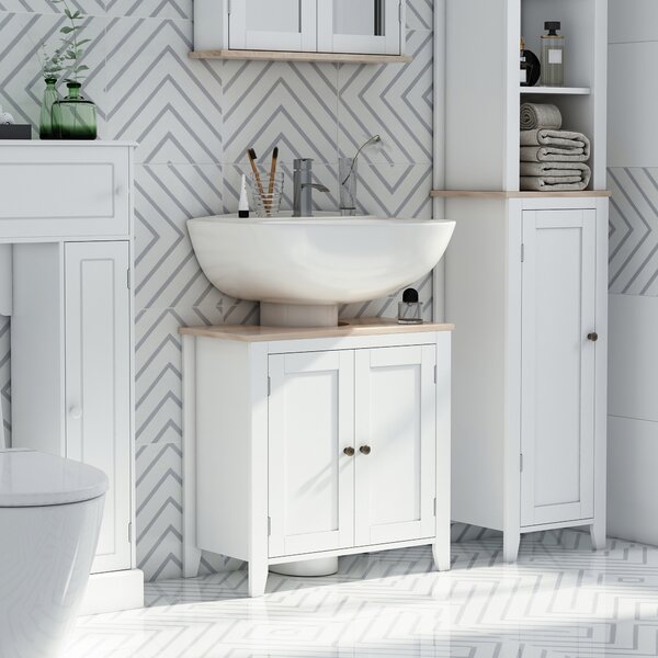 Kleankin Under-Sink Cabinet: Space-Saving Bathroom Organiser with Adjustable Shelf, Freestanding Unit, White Aosom UK