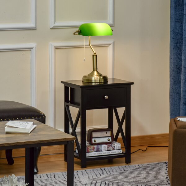 HOMCOM Bedroom Table Lamp with Antique Bronze Tone Base, Green Glass Shade, Bedside Light for Home Office, Green Aosom UK