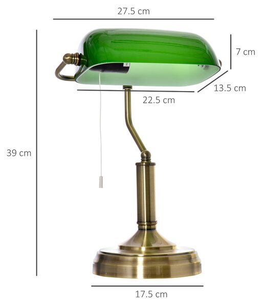HOMCOM Bedroom Table Lamp with Antique Bronze Tone Base, Green Glass Shade, Bedside Light for Home Office, Green Aosom UK
