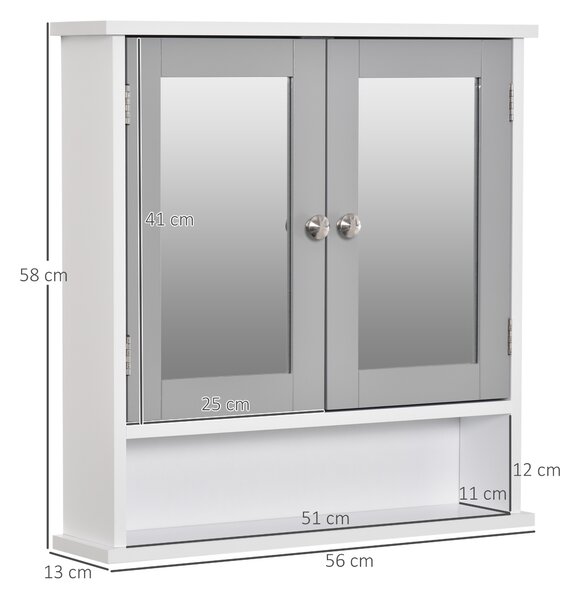Kleankin Wall Mounted Bathroom Cabinet with Double Mirrored Doors, Storage Organiser and Shelf, Grey Aosom UK