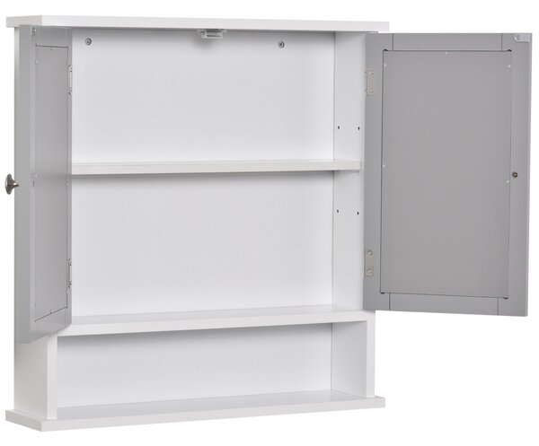 Kleankin Wall Mounted Bathroom Cabinet with Double Mirrored Doors, Storage Organiser and Shelf, Grey Aosom UK