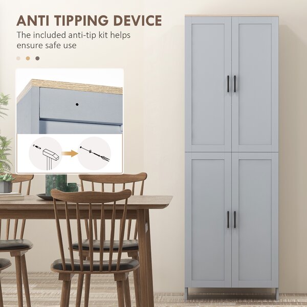 HOMCOM Freestanding Kitchen Cupboard, 4-Door Storage Cabinet Organizer with Adjustable Shelves Grey Aosom UK