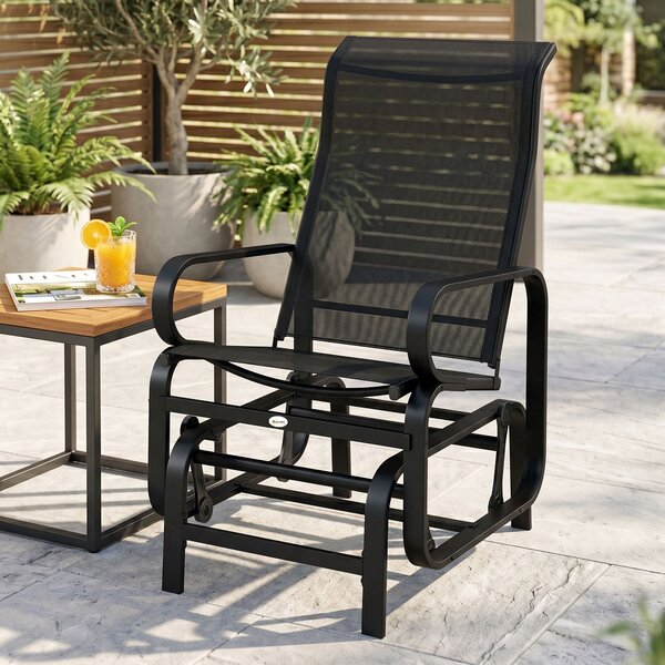 Outsunny Outdoor Gliding Rocking Chair with Sturdy Metal Frame Garden Comfortable Swing Chair for Patio, Backyard and Poolside, Black