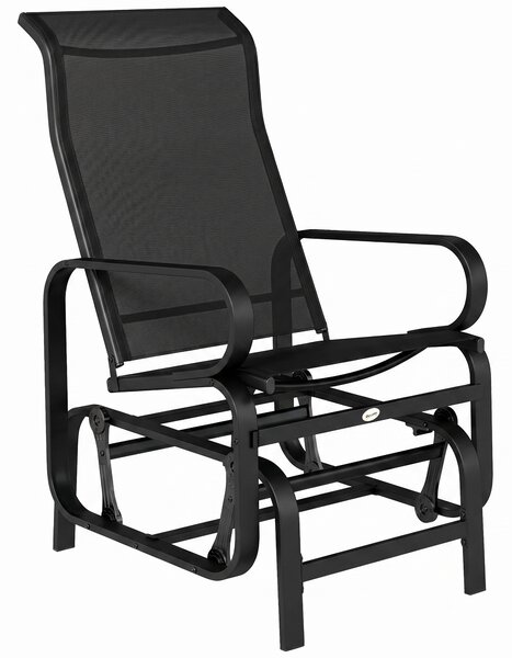 Outsunny Outdoor Gliding Rocking Chair with Sturdy Metal Frame Garden Comfortable Swing Chair for Patio, Backyard and Poolside, Black