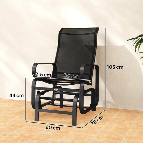 Outsunny Outdoor Gliding Rocking Chair with Sturdy Metal Frame Garden Comfortable Swing Chair for Patio, Backyard and Poolside, Black