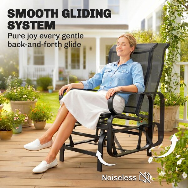Outsunny Outdoor Gliding Rocking Chair with Sturdy Metal Frame Garden Comfortable Swing Chair for Patio, Backyard and Poolside, Black