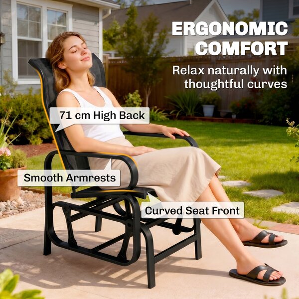 Outsunny Outdoor Gliding Rocking Chair with Sturdy Metal Frame Garden Comfortable Swing Chair for Patio, Backyard and Poolside, Black