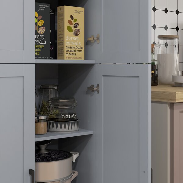 HOMCOM Freestanding Kitchen Cupboard, 4-Door Storage Cabinet Organizer with Adjustable Shelves Grey Aosom UK