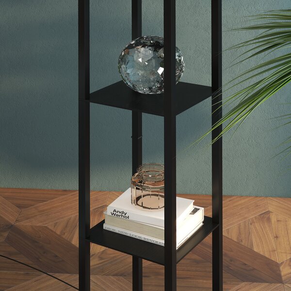 HOMCOM Floor Lamp with Shelves, Modern Floor Standing Lamp with Storage Shelf for Living Room, Reading Standing Lamp, Black Aosom UK
