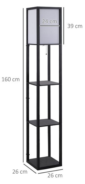 HOMCOM Floor Lamp with Shelves, Modern Floor Standing Lamp with Storage Shelf for Living Room, Reading Standing Lamp, Black Aosom UK