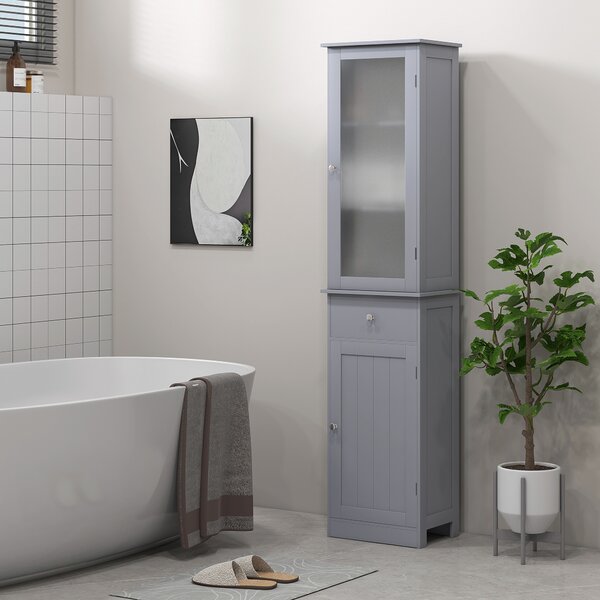 Kleankin Bathroom Storage Unit with 3-tier Shelf Drawer Door, Floor Cabinet Free Standing Tall Slim Side Organizer Shelves, Grey Aosom UK