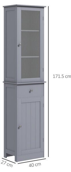 Kleankin Bathroom Storage Unit with 3-tier Shelf Drawer Door, Floor Cabinet Free Standing Tall Slim Side Organizer Shelves, Grey Aosom UK