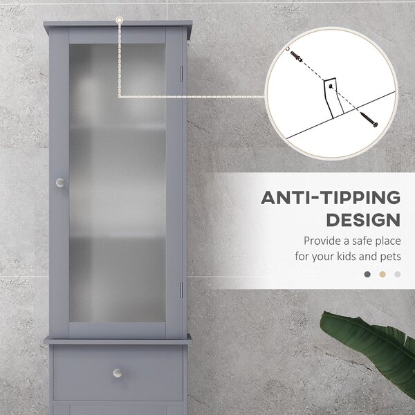 Kleankin Bathroom Storage Unit with 3-tier Shelf Drawer Door, Floor Cabinet Free Standing Tall Slim Side Organizer Shelves, Grey Aosom UK