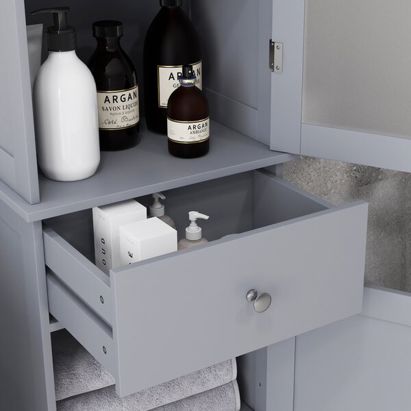 Kleankin Bathroom Storage Unit with 3-tier Shelf Drawer Door, Floor Cabinet Free Standing Tall Slim Side Organizer Shelves, Grey Aosom UK