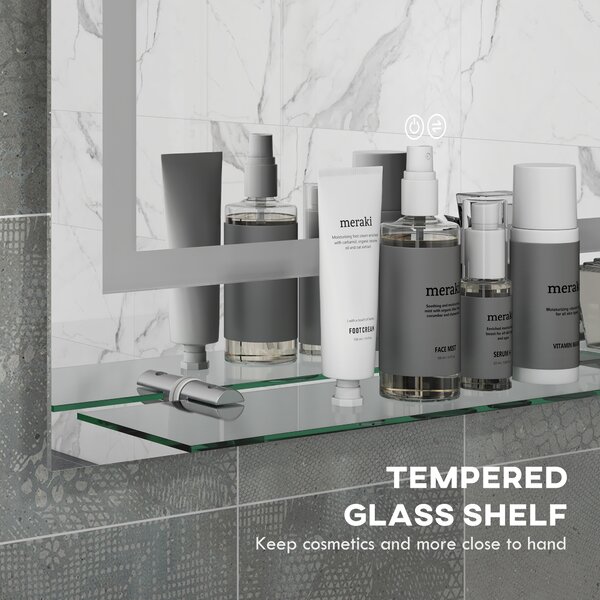 Kleankin Illuminated Vanity Mirror: Smart LED Lighting, Anti-Fog, Shelving, 3 Colour Modes, 80x60cm Aosom UK