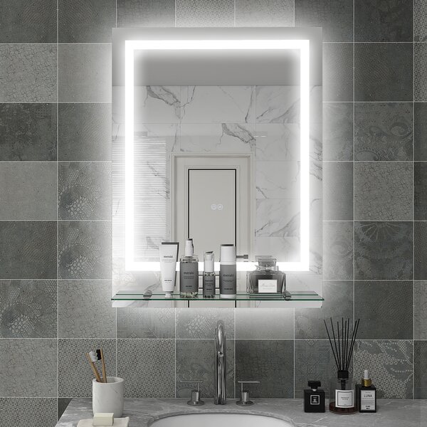 Kleankin Illuminated Vanity Mirror: Smart LED Lighting, Anti-Fog, Shelving, 3 Colour Modes, 80x60cm Aosom UK